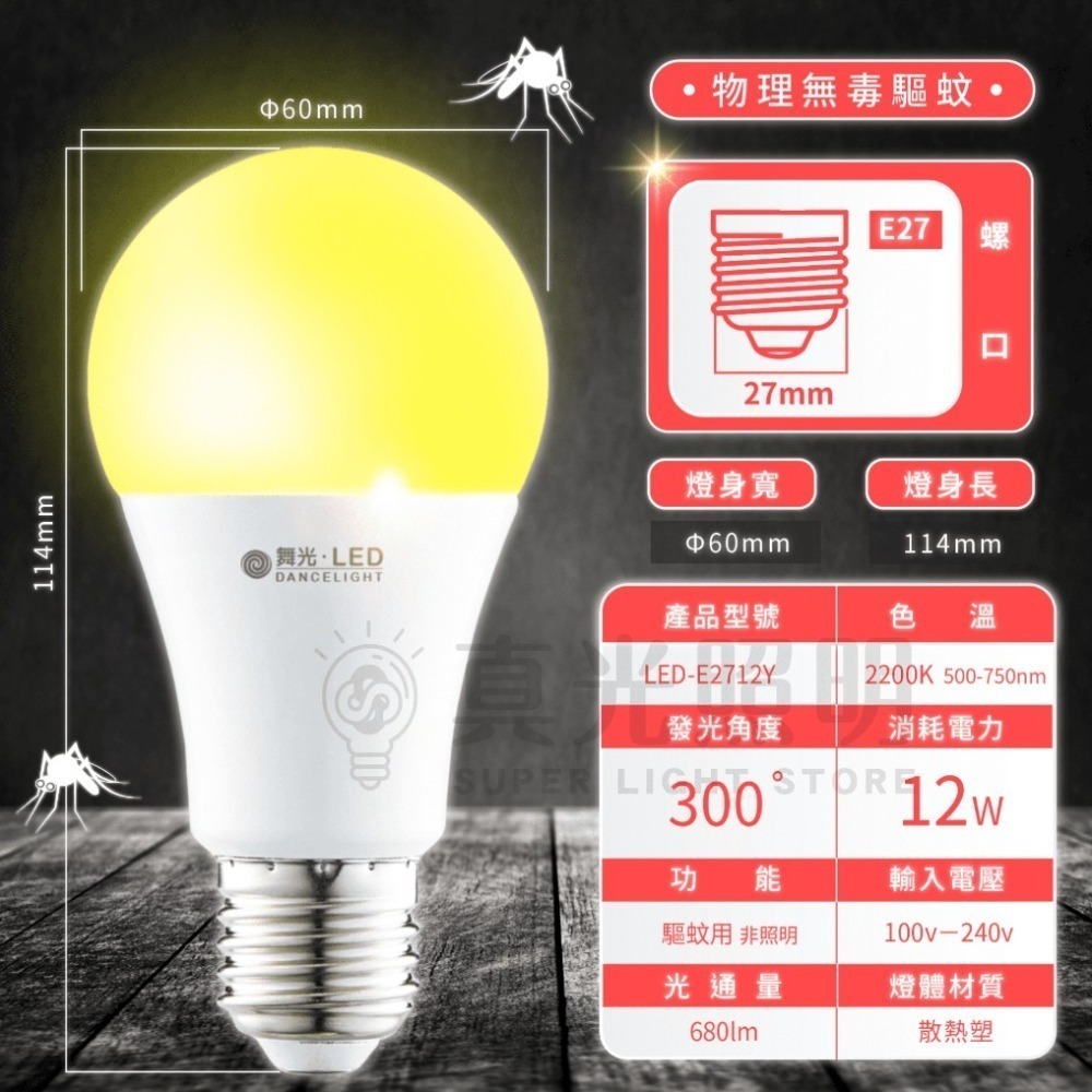 🧡 舞光LED ⚡️LED 驅蚊燈泡  E27 12W 防蚊燈泡 滅蚊燈 露營必備  戶外陽台燈 防蚊 非照明用 全電-細節圖5