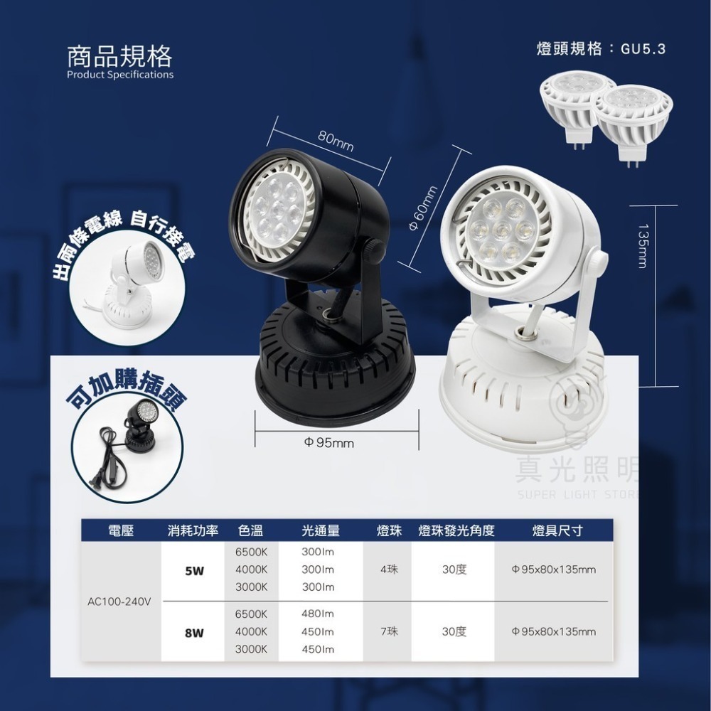 LED 吸頂式 MR16 射燈 圓頭 固定式 5W  7W 吸頂 投射燈-細節圖2