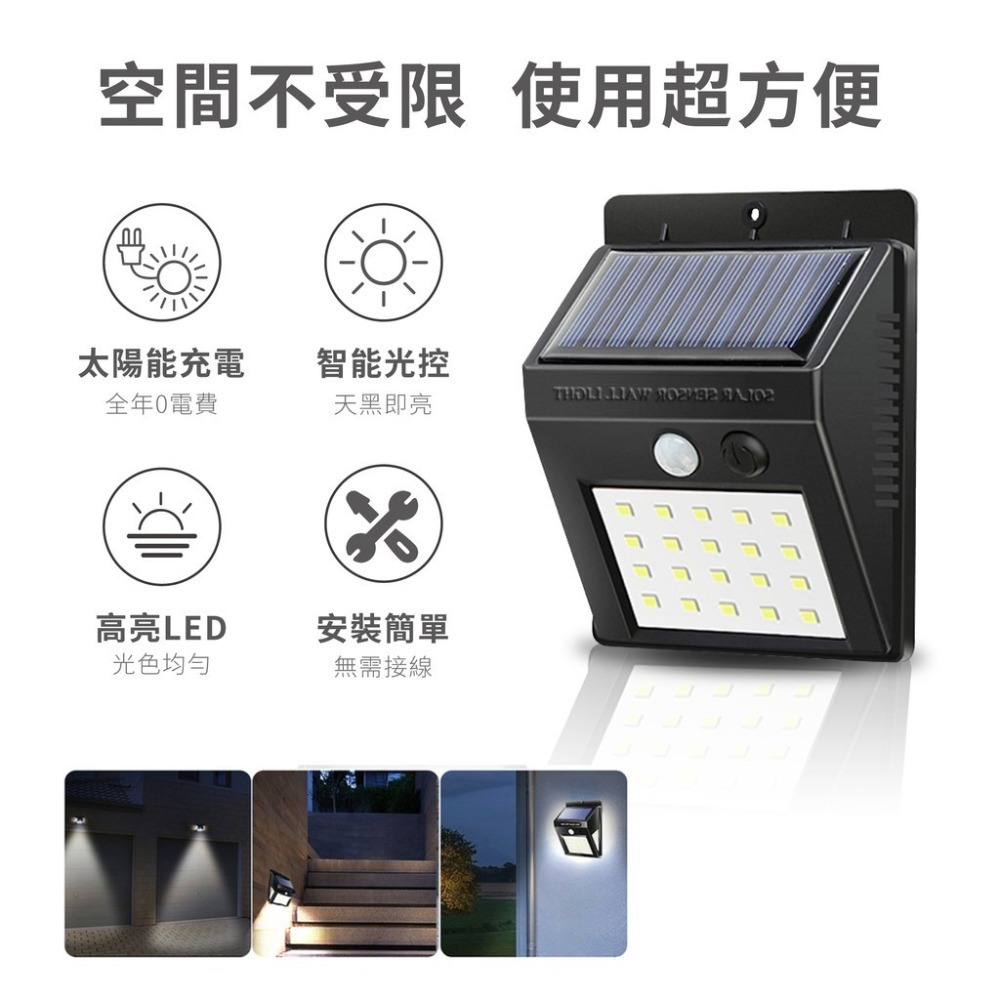 （現貨） LED 防水 太陽能感應燈 20 LED 人體感應 太陽能壁燈 庭院燈 花園燈 路燈  智能感光-細節圖2