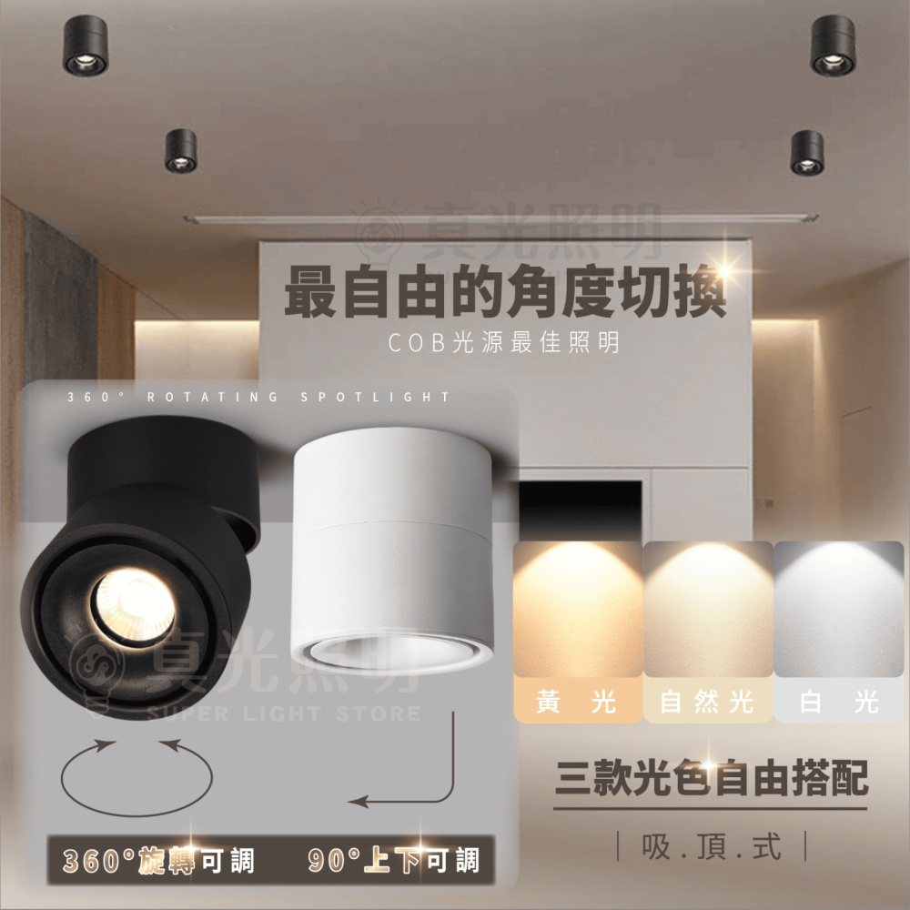 LED 14W 吸頂式旋轉筒燈 可調角度 可折疊筒燈 360度 吸頂燈-細節圖2