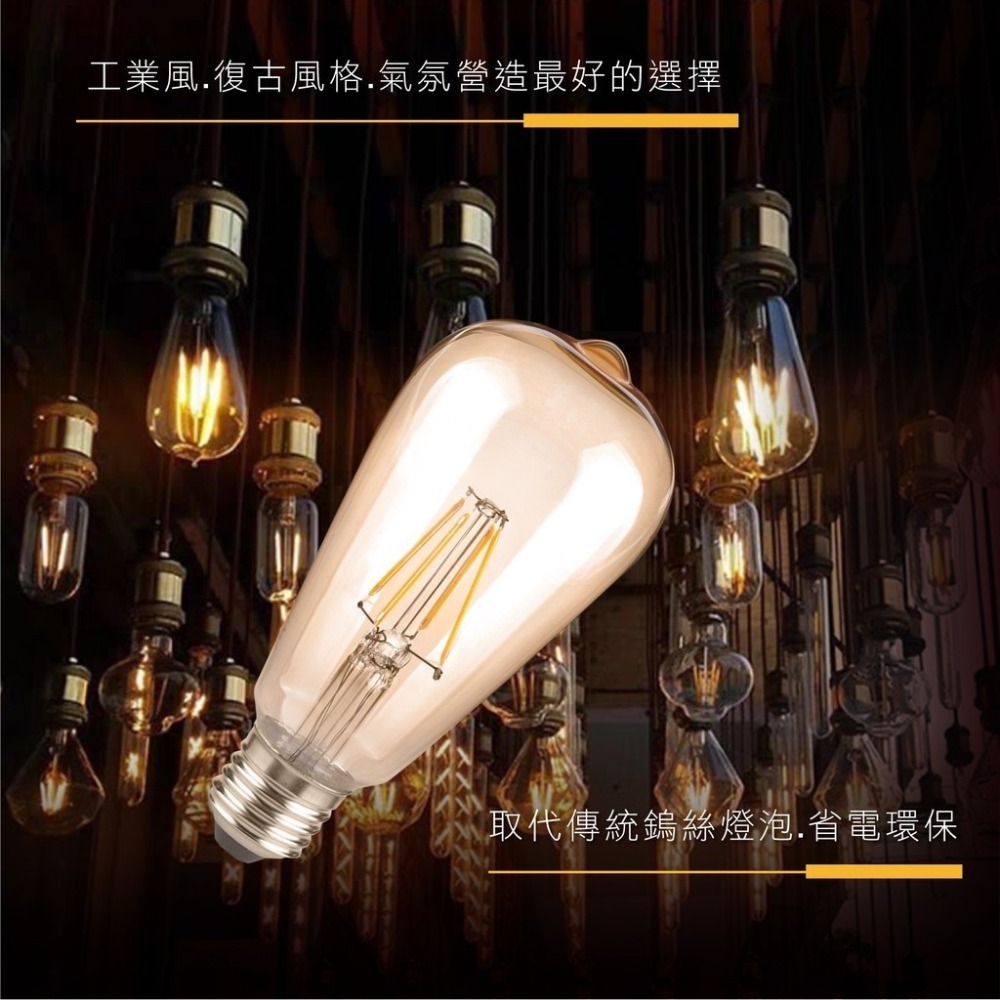 愛迪生燈泡 LED 氣氛燈 創意吊燈裝潢 E27 美術燈 工業風-細節圖2