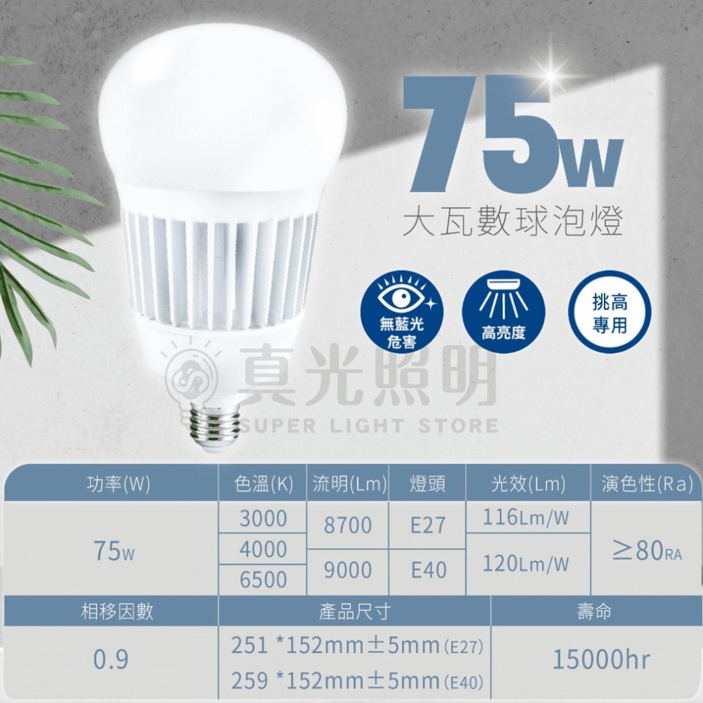 LED 燈泡  35W 55W 75W 大瓦數燈泡 白光 黃光-細節圖7