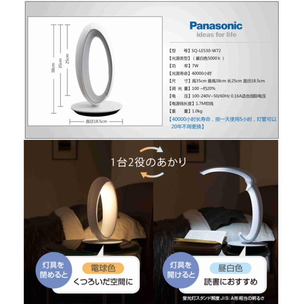 5年保固 Panasonic 國際牌 【SQ440W09】 Q系列 LED檯燈夜燈兩用 五段調光-細節圖3