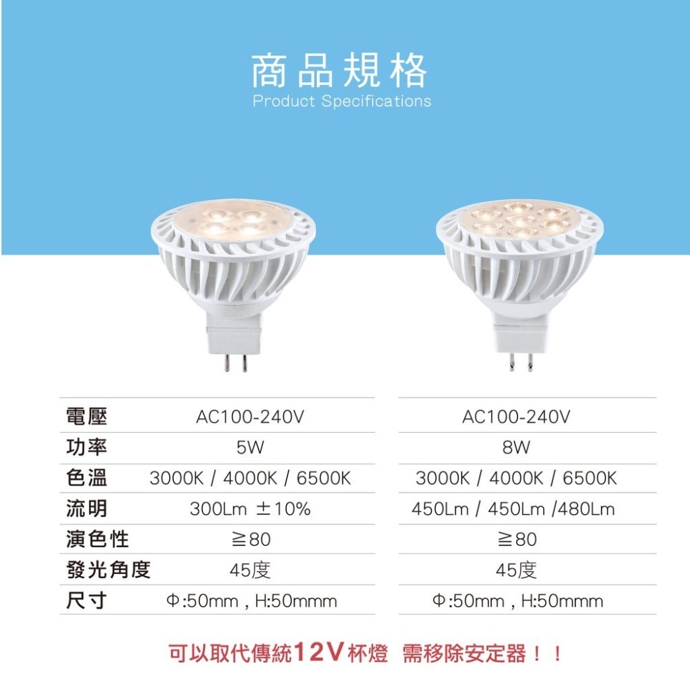 💡 真光照明 🙌🏻  免安定器 LED MR16 5W 7W 杯燈 全電壓 白光 黃光 4000k-細節圖2