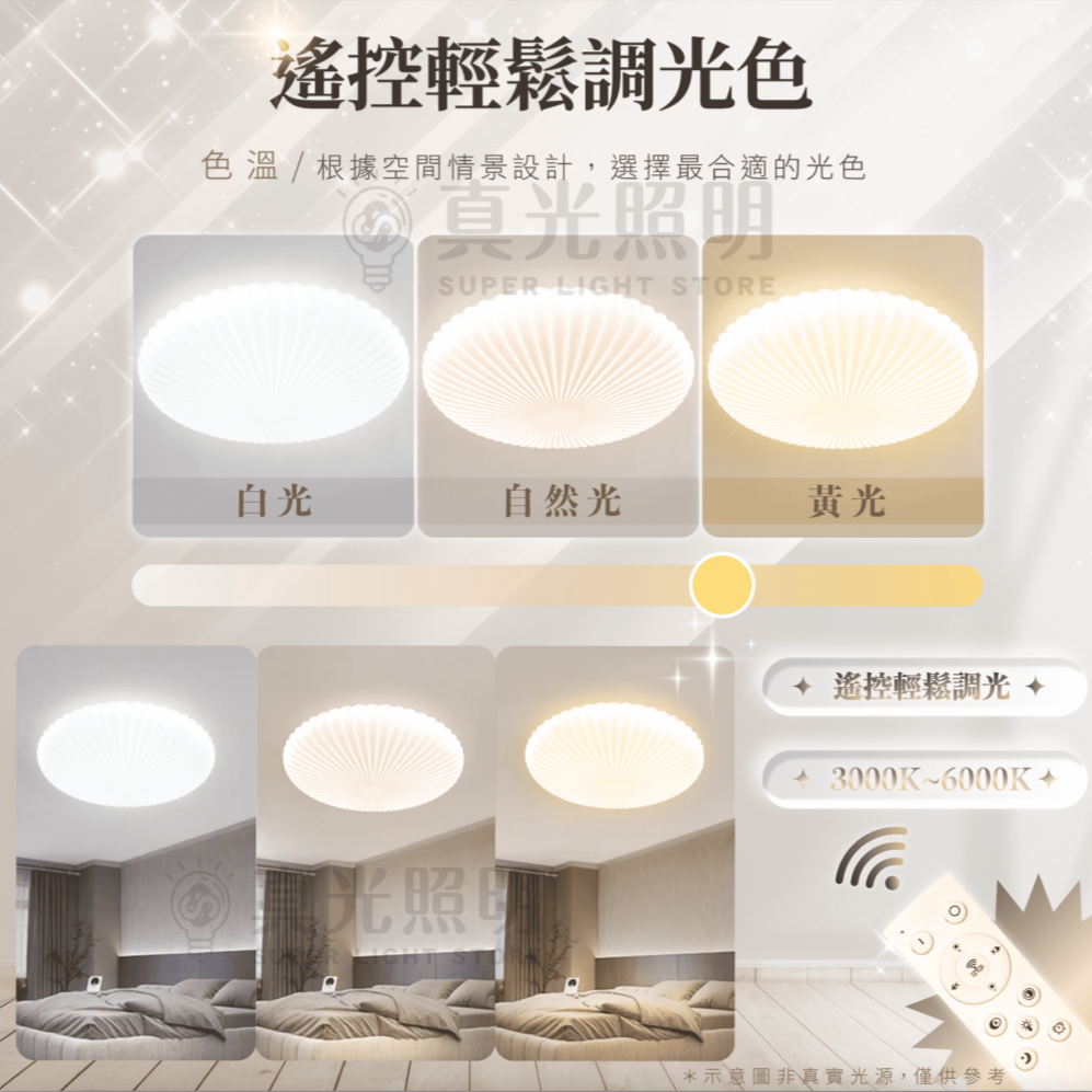 🐚新品✨ 60W 遙控調光 貝殼星點 吸頂燈 臥室燈 浪漫星空吸頂燈 質感｜閃爍｜浪漫 含小夜燈模式 走道燈-細節圖2