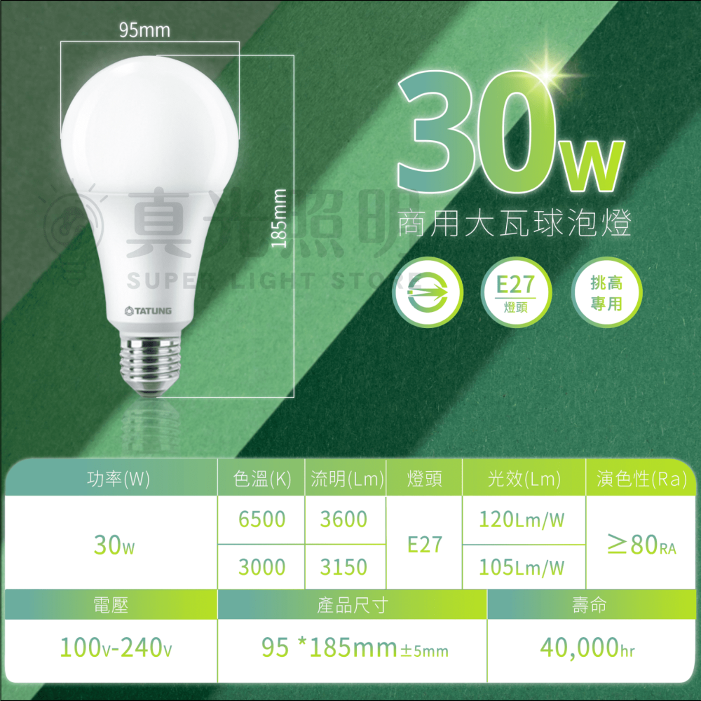 大同LED 30W 50W 大瓦數LED燈泡 E27 LED球泡燈 大球泡 黃光 白光 挑高用 工廠 商用-細節圖4