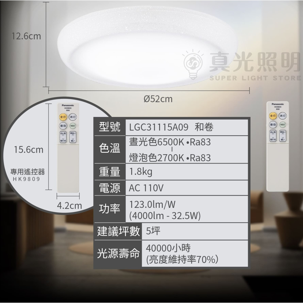 免運【Panasonic國際牌 】32.5W LED調光調色吸頂燈  LGC31115A09 和卷吸頂燈 5坪 吸頂燈-細節圖2
