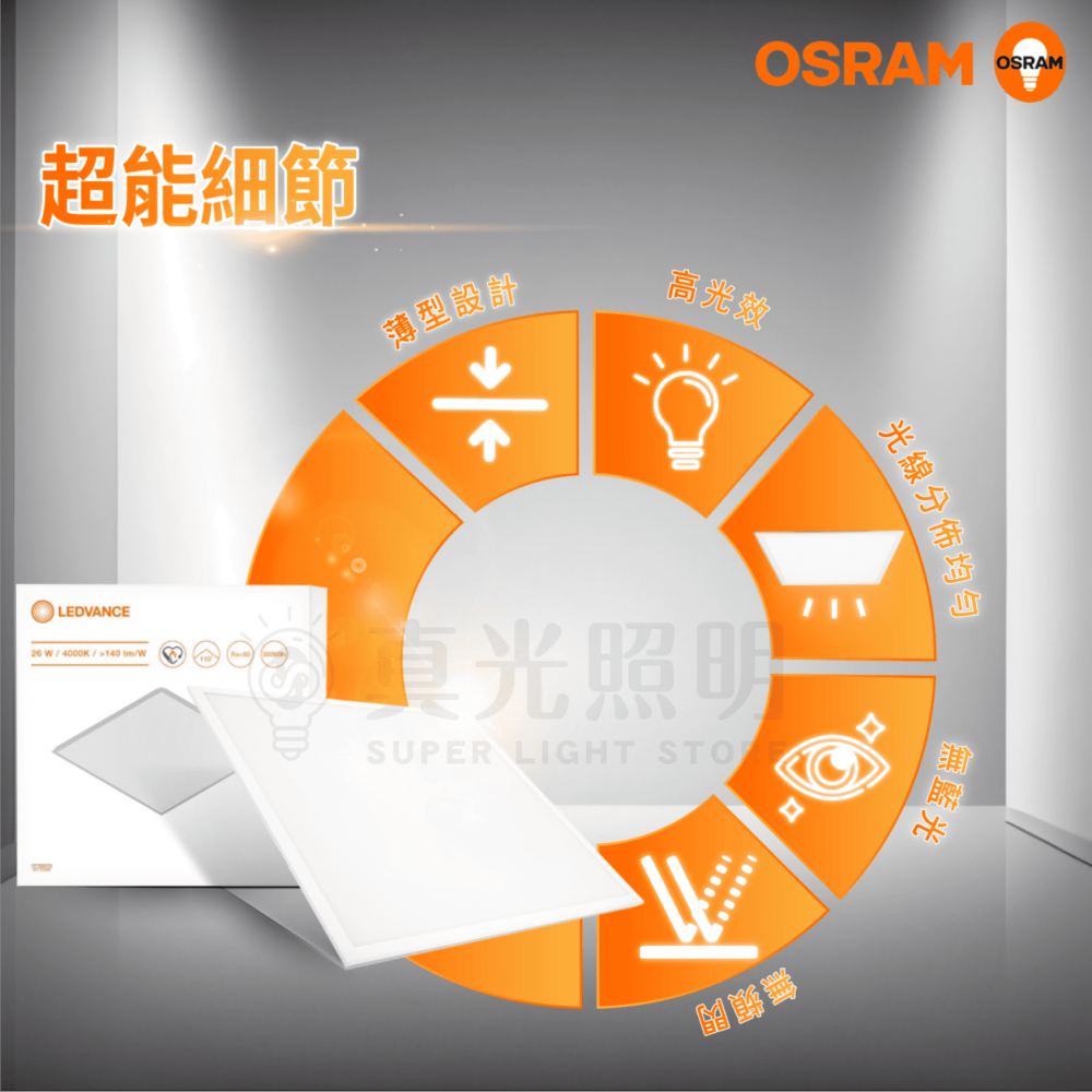 🟠 德國OSRAM 歐司朗 ⭐️ 星朗平板燈 LED 直下式 36W 超薄 高亮度 白光 自然光 輕鋼架用 平板燈-細節圖2