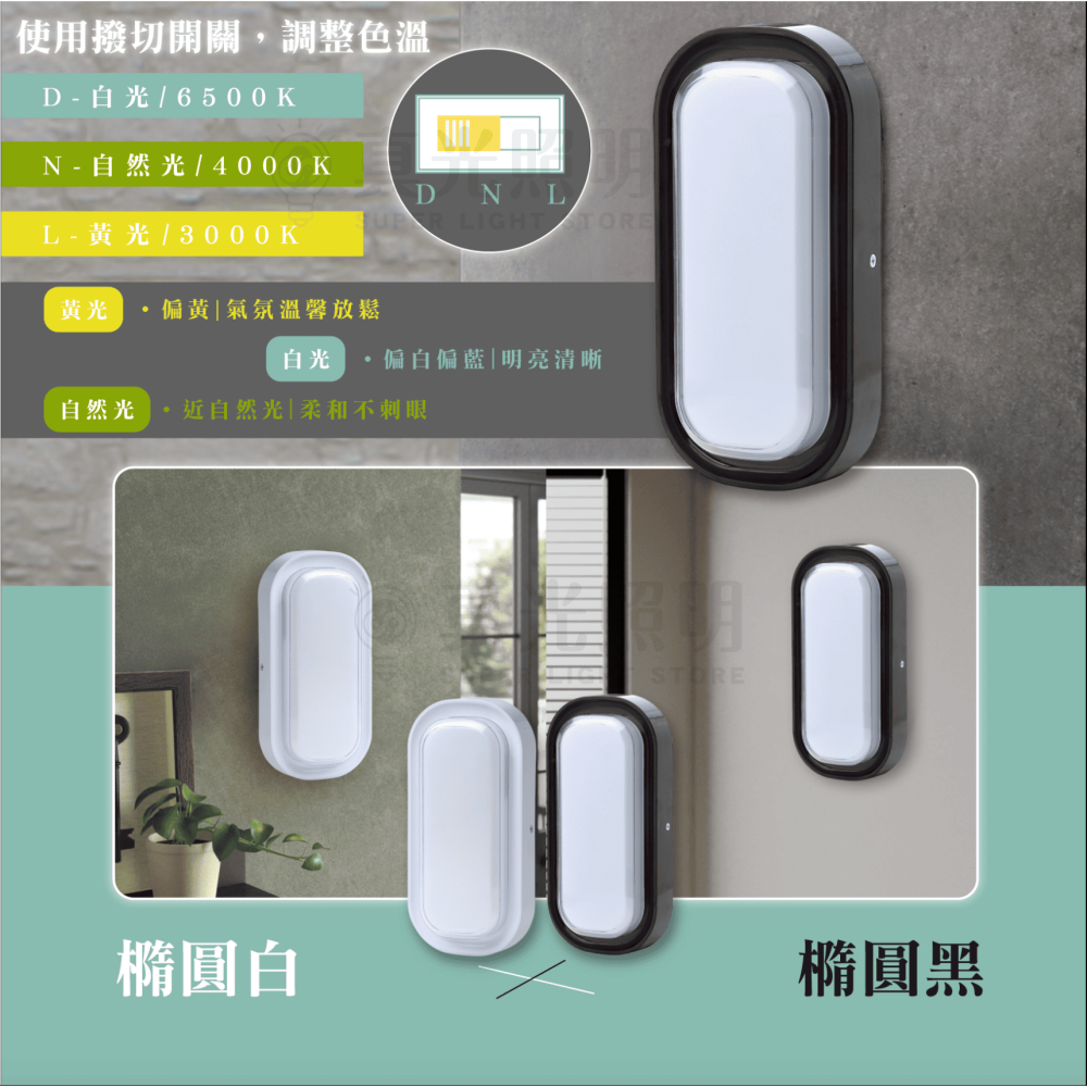 壯格 LED 16W 壁燈 三色撥切 圓款/ 橢圓款 吸頂燈  全電壓 無藍光 樓梯燈｜廁所燈｜陽台燈-細節圖3