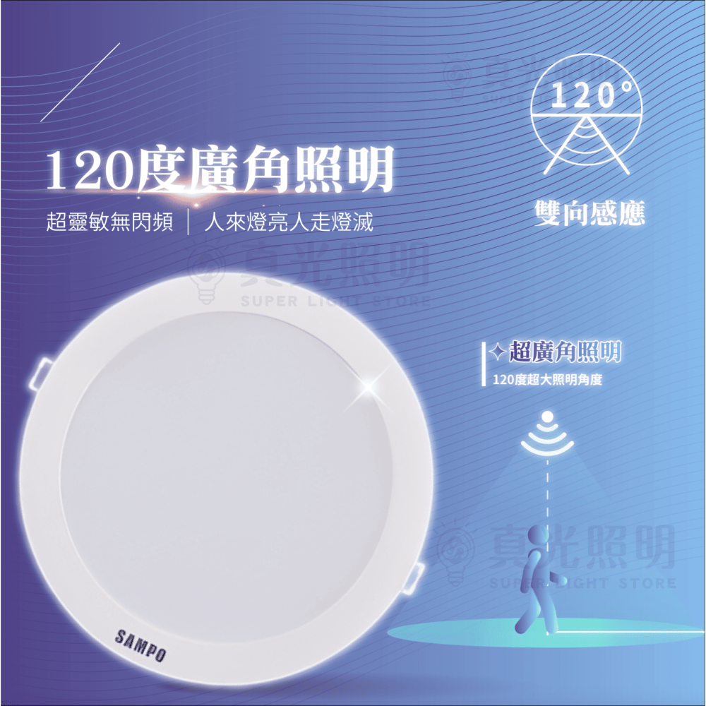SAMPO 聲寶 15W LED崁燈｜感應式崁燈｜雙向感應｜白光 高演色｜15CM開孔｜走道燈 臥房燈 玄關燈 感應燈-細節圖2