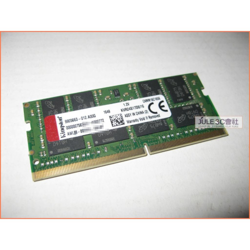 JULE 3C會社-金士頓Kingston DDR4 2400 16G KVR24S17D8/16 筆電/終保 記憶體