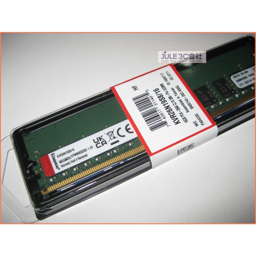 JULE 3C會社-金士頓 KVR26N19S8/16 DDR4 2666 16G 1.2V/全新盒裝/桌上型 記憶體-細節圖2