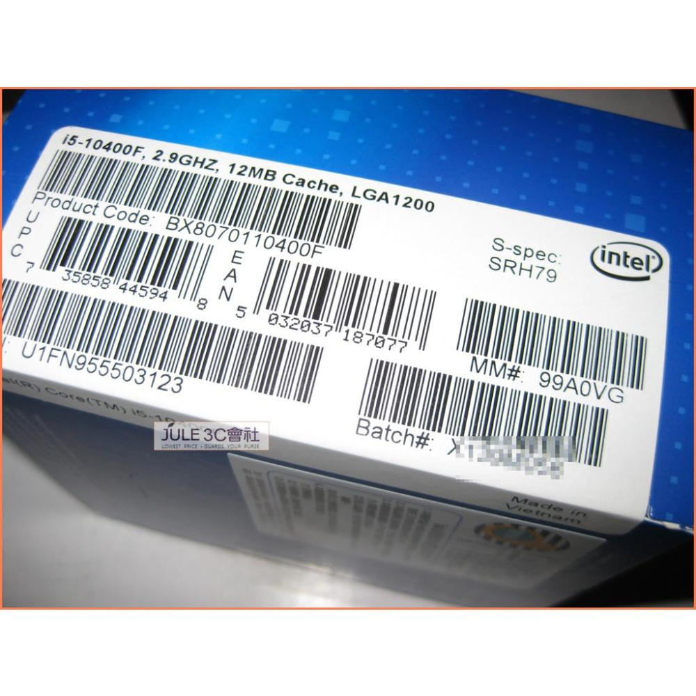 JULE 3C會社-Intel i5 10400F 第十代/6C12T/12M/2.9~4.3G/全新/1200