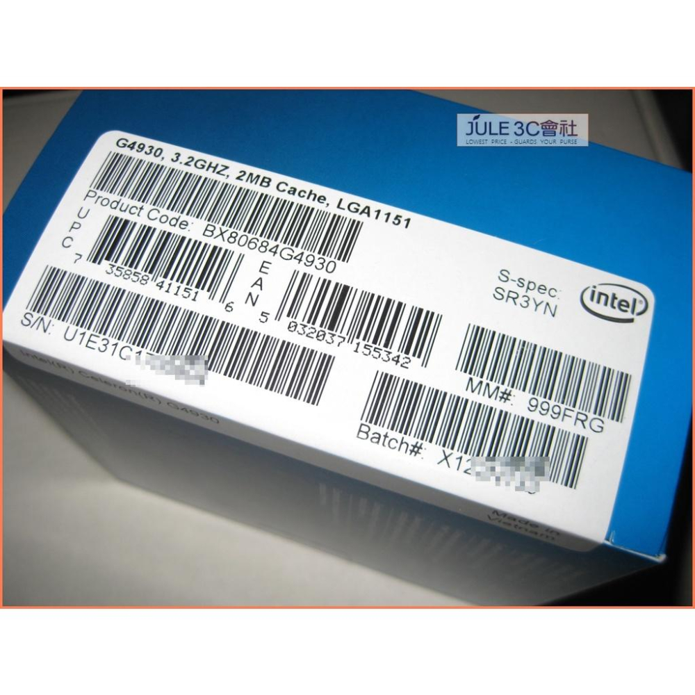 JULE 3C會社-Intel Celeron G4930 九代/雙核/3.2G/2M/全新盒裝/捷元貨/含風扇 CPU