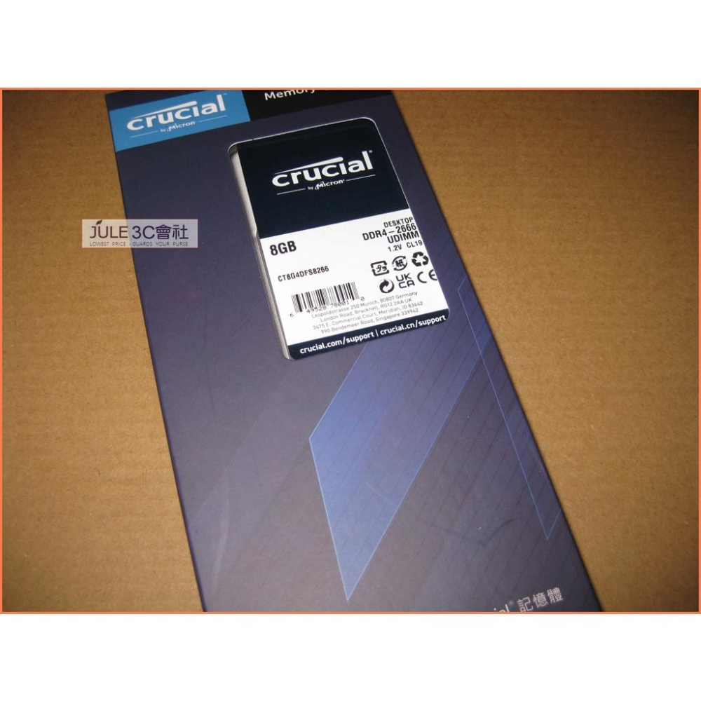 JULE 3C會社-美光Crucial DDR4 2666 8GB 8G 單面/終保/CT8G4DFS8266