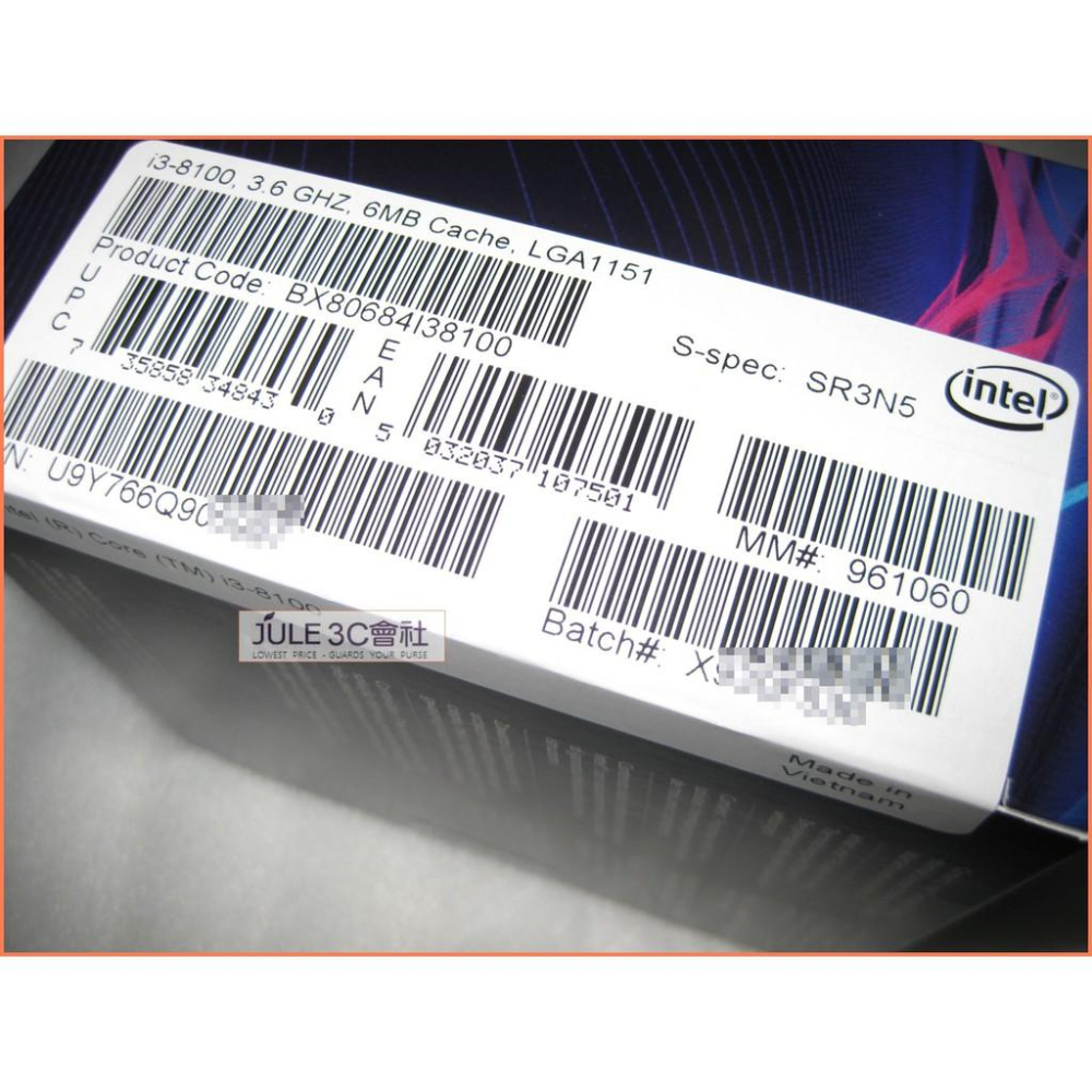 JULE 3C會社-Intel i3 8100 i3-8100 3.6G/6M/第八代/四核/盒裝良品/公司貨 CPU-細節圖2