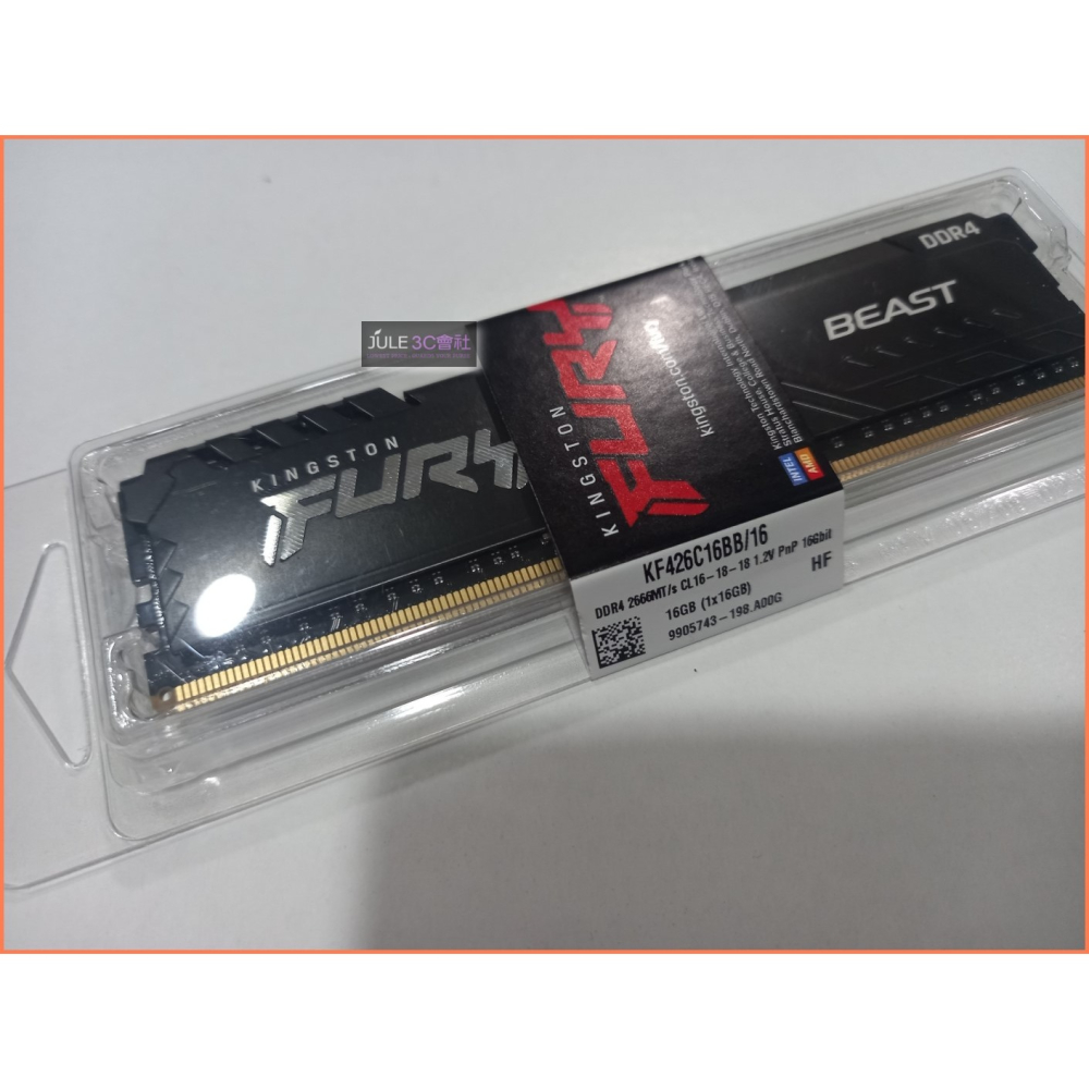 JULE 3C會社-金士頓 獸獵者 FURY DDR4 2666 16GB KF426C16BB/16 全新盒裝 記憶體-細節圖2