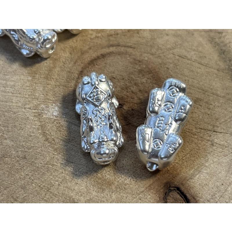 遇見～足銀999貔貅 純銀貔貅 金錢貔貅 招財貔貅  串珠材料 純銀配件 通孔手作材料 銀飾配件 一隻價-細節圖2