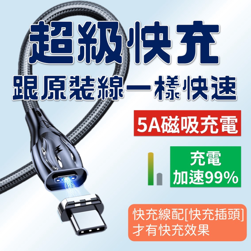 磁吸充電線【台灣現貨】[品質保證] 5A 手機充電線 編織充電線 快充線 數據線 充電線 TypeC 蘋果 安卓 充電-細節圖2