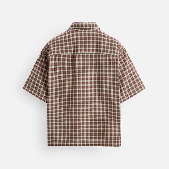 【全新】絕版 Zara 紋理格紋襯衫 棕色 S-細節圖2