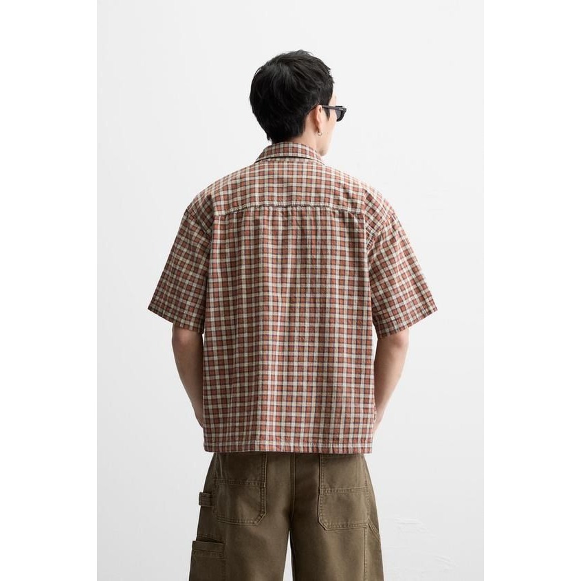 【全新】絕版 Zara 紋理格紋襯衫 棕色 S-細節圖4