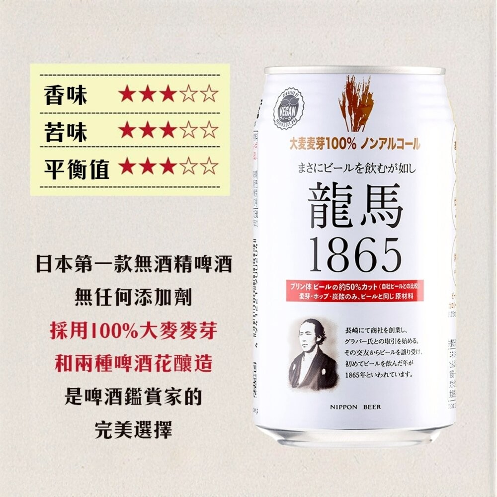 日本Nippon Beer 龍馬1865無酒精啤酒風味飲(每罐350ml) 無酒精飲料 啤酒飲 氣泡飲-細節圖4