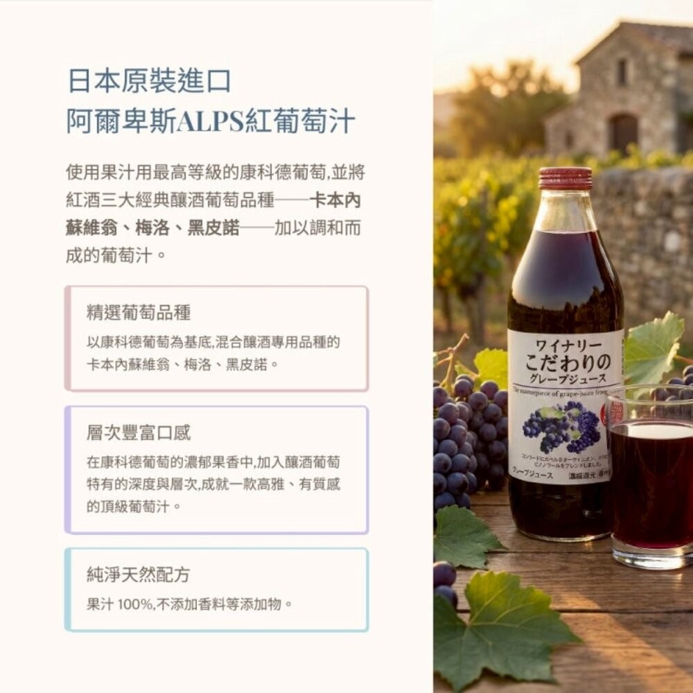 日本 Alps 阿爾卑斯紅葡萄汁 1000ml 100%紅葡萄汁 葡萄汁-細節圖3