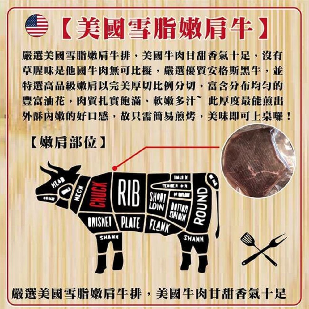 美國雪脂嫩肩牛排(每片100g±10%)【天天鮮配】滿額免運 美國牛排 安格斯嫩肩 厚切牛排 煎烤 冷凍牛肉-細節圖5