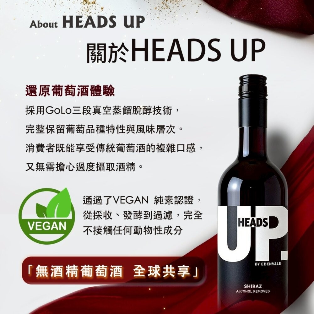 HEADS UP-EDENVALE無酒精葡萄紅酒/白酒 750ml X6支原裝箱 澳洲原瓶進口 孕婦小孩長輩可飲 葡萄酒-細節圖3