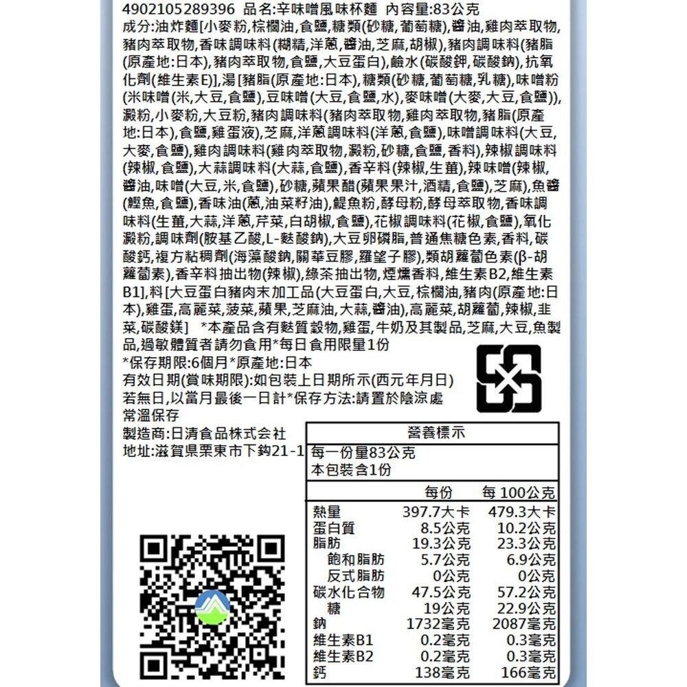 日本NISSIN 日清辛味噌/白味噌風味杯麵 碗麵 杯麵 日本泡麵 日本杯麵 味噌泡麵 味噌杯麵-規格圖8