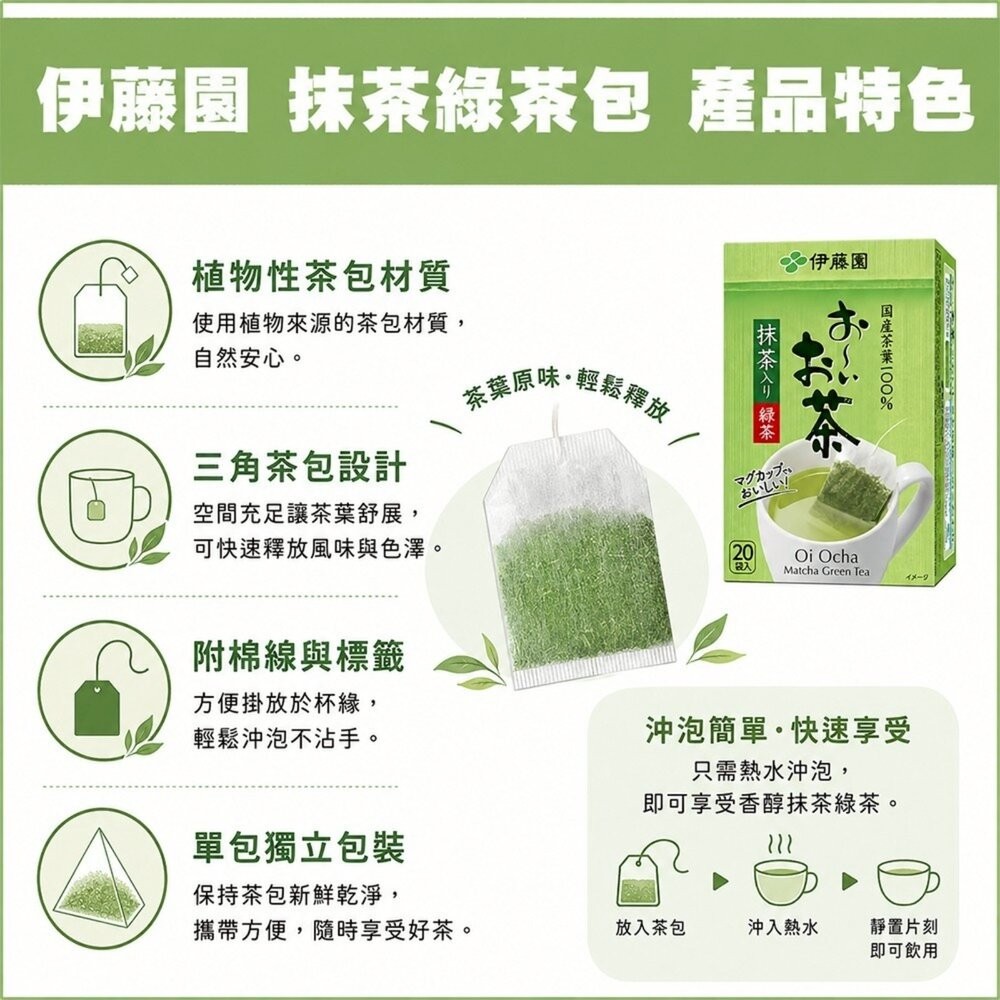 日本伊藤園 綠茶/玄米茶/焙煎茶包(每盒20入) 焙茶 煎茶 綠茶 沖泡包 沖泡茶包-細節圖3