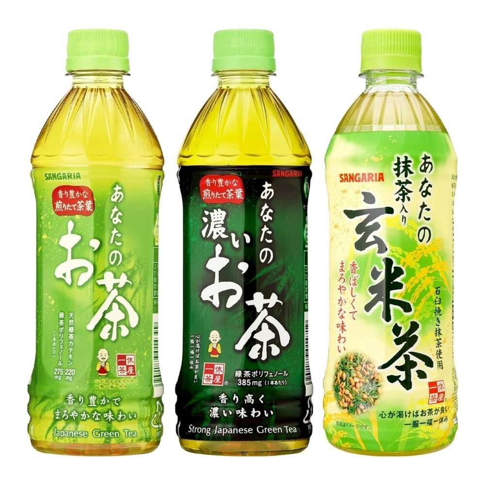 日本Sangaria 三佳利無糖茶-綠茶/濃厚綠茶/玄米茶 500ml 隨身瓶 無糖綠茶 無糖茶-細節圖2