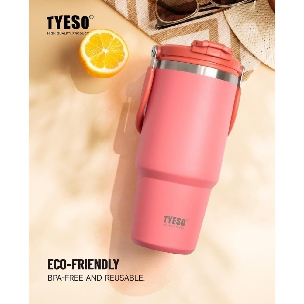 TYESO提手吸管保溫杯 600/750/900/1050/1200ml雙飲式冰霸杯 防漏手提咖啡杯 保溫保冷隨行車載杯-細節圖5