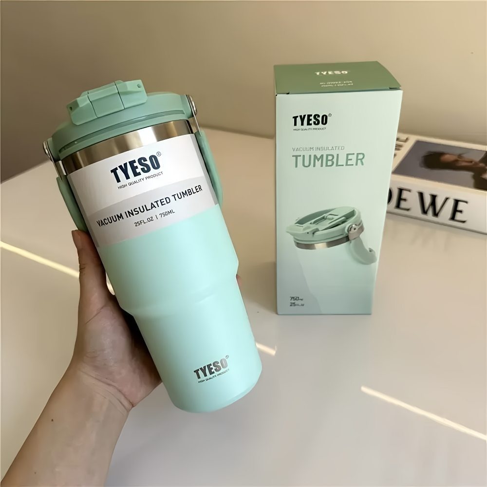 TYESO提手吸管保溫杯 600/750/900/1050/1200ml雙飲式冰霸杯 防漏手提咖啡杯 保溫保冷隨行車載杯-規格圖9
