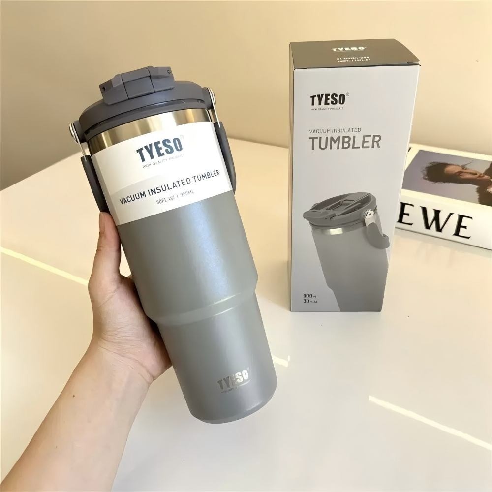 TYESO提手吸管保溫杯 600/750/900/1050/1200ml雙飲式冰霸杯 防漏手提咖啡杯 保溫保冷隨行車載杯-規格圖9