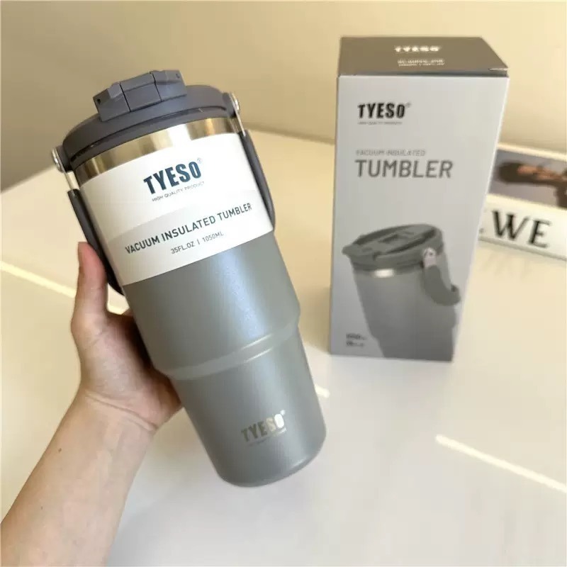 TYESO提手吸管保溫杯 600/750/900/1050/1200ml雙飲式冰霸杯 防漏手提咖啡杯 保溫保冷隨行車載杯-規格圖9