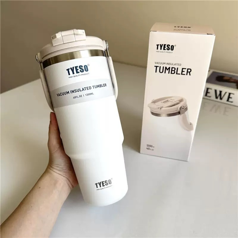 TYESO提手吸管保溫杯 600/750/900/1050/1200ml雙飲式冰霸杯 防漏手提咖啡杯 保溫保冷隨行車載杯-規格圖9