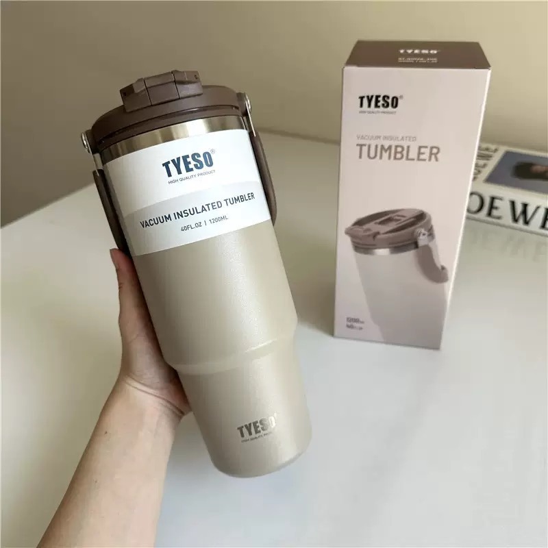 TYESO提手吸管保溫杯 600/750/900/1050/1200ml雙飲式冰霸杯 防漏手提咖啡杯 保溫保冷隨行車載杯-規格圖9