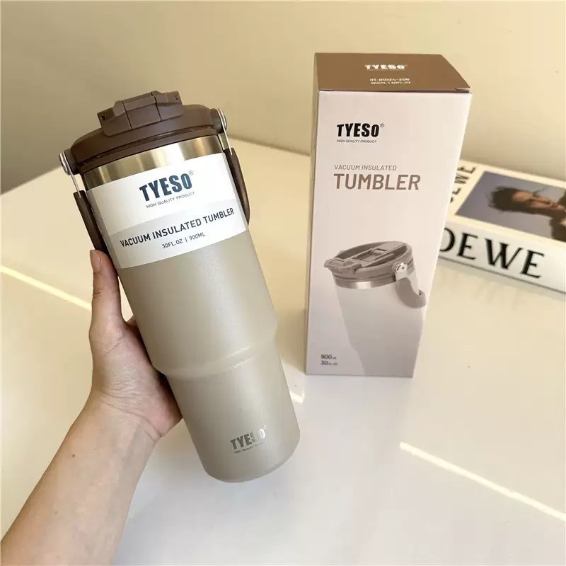 TYESO提手吸管保溫杯 600/750/900/1050/1200ml雙飲式冰霸杯 防漏手提咖啡杯 保溫保冷隨行車載杯-規格圖9