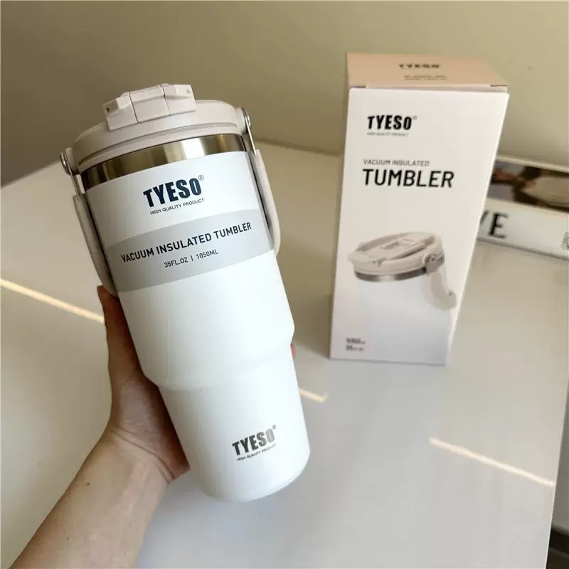 TYESO提手吸管保溫杯 600/750/900/1050/1200ml雙飲式冰霸杯 防漏手提咖啡杯 保溫保冷隨行車載杯-規格圖9
