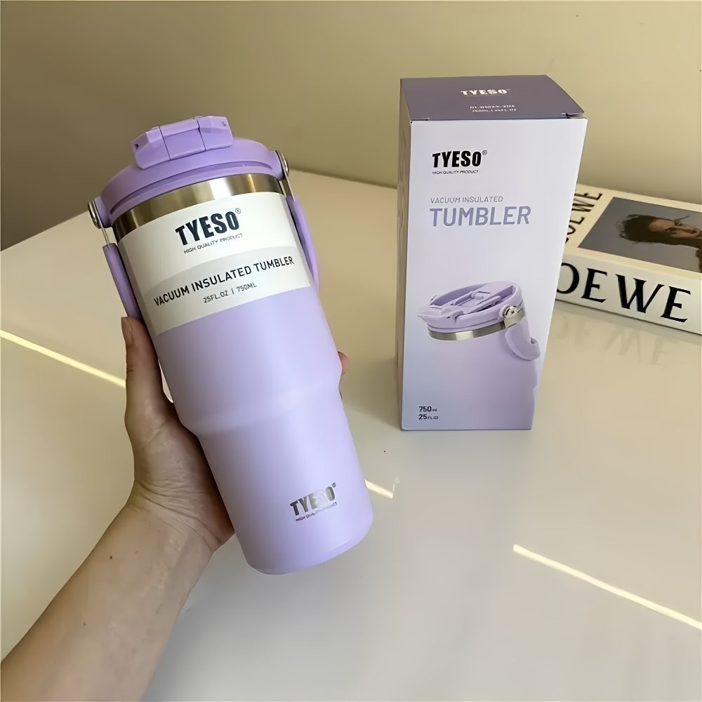TYESO提手吸管保溫杯 600/750/900/1050/1200ml雙飲式冰霸杯 防漏手提咖啡杯 保溫保冷隨行車載杯-規格圖9