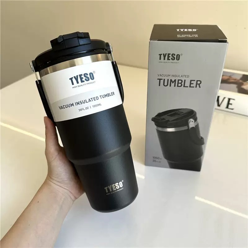 TYESO提手吸管保溫杯 600/750/900/1050/1200ml雙飲式冰霸杯 防漏手提咖啡杯 保溫保冷隨行車載杯-規格圖9