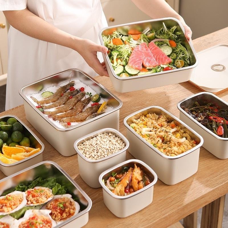 現貨304不鏽鋼鎖鮮方型保鮮盒 多功能食物儲物盒 卡扣密封蓋可微波不鏽鋼餐盒便當盒 烤漆工藝不鏽鋼保鮮儲存盒 食物保鮮盒-細節圖4