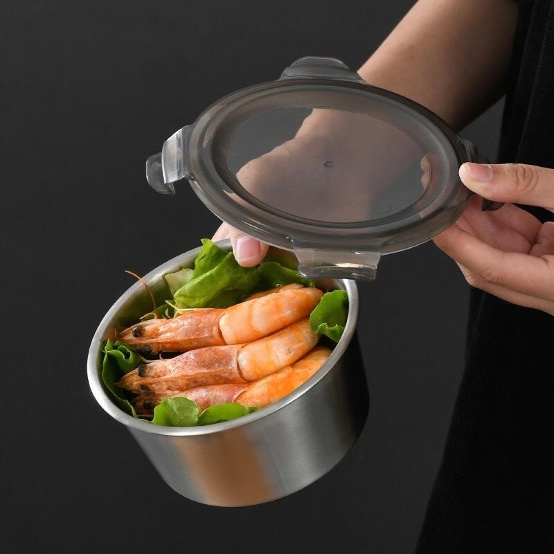 現貨速發 304不鏽鋼圓形保鮮盒 多功能食物儲物盒 卡扣密封蓋不鏽鋼餐盒便當盒 一體成型加厚不鏽鋼保鮮儲存盒 食物保鮮盒-細節圖4