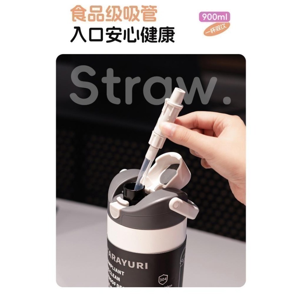 【限時購】SITARAYURI雙飲軟手提彈蓋運動水壺900ml 304不鏽鋼雙飲式杯蓋保溫杯 按壓彈蓋隨行車載環保咖啡杯-細節圖9
