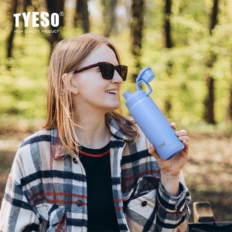 TYESO保溫杯 304不鏽鋼750ml/900ml/1200ml/1500ml大容量磨砂運動保溫杯 防漏附提手運動水壺-細節圖6