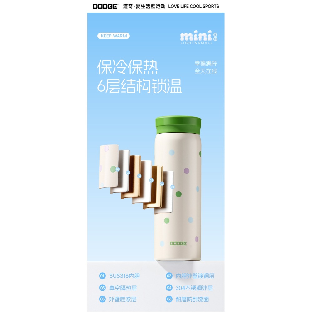 DODGE道奇小清新mini保溫杯 200ml/280ml 316不鏽鋼咖啡杯 輕輕巧隨行杯口袋杯 環保防漏車載咖啡杯-細節圖7