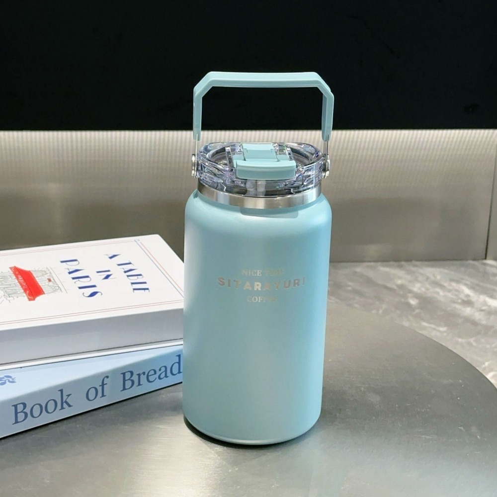 SITARAYURI雙飲式冰桶1200m/1500ml 304不鏽鋼大容量保溫杯 手提雙飲式杯蓋冰霸杯 彩色保溫保冷水壺-規格圖10
