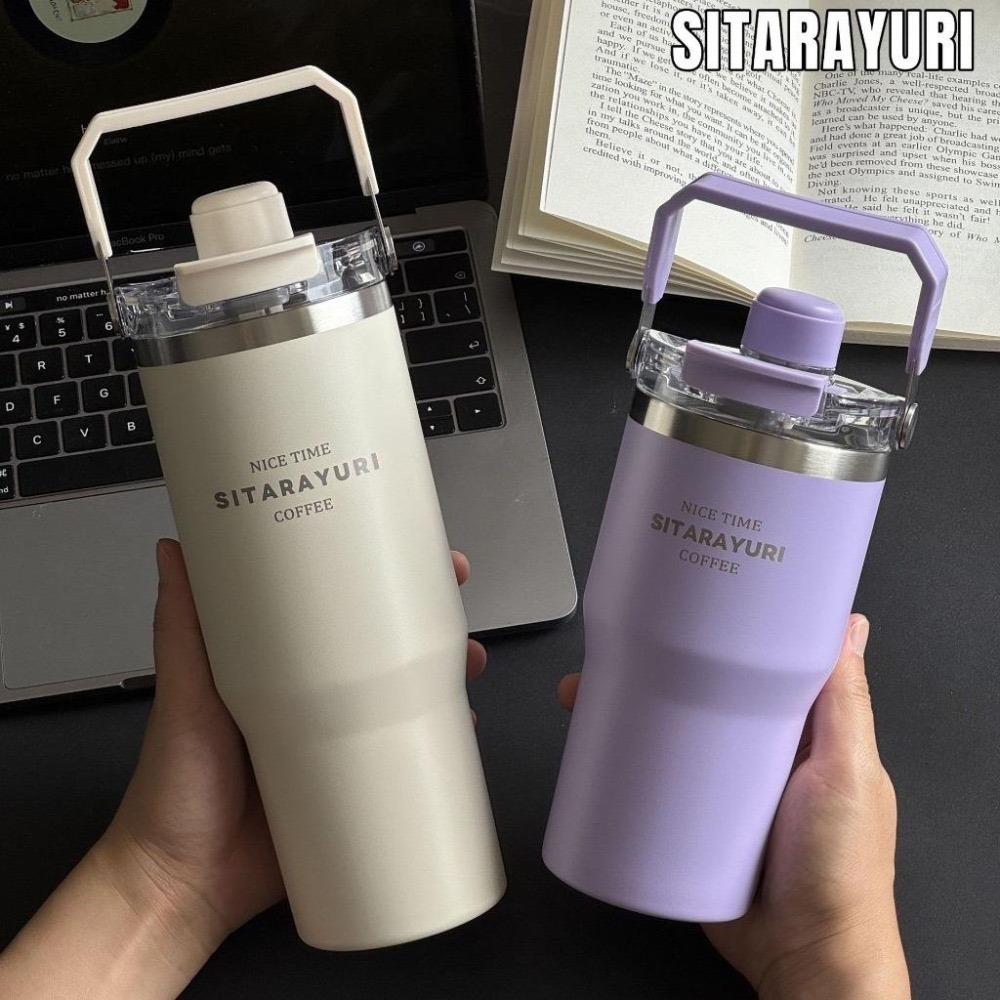 新款SITARAYURI三飲磁吸保溫杯 304不鏽鋼600m/900ml冰霸杯 手提吸管防塵蓋大象杯手提冰霸杯環保咖啡杯-細節圖4
