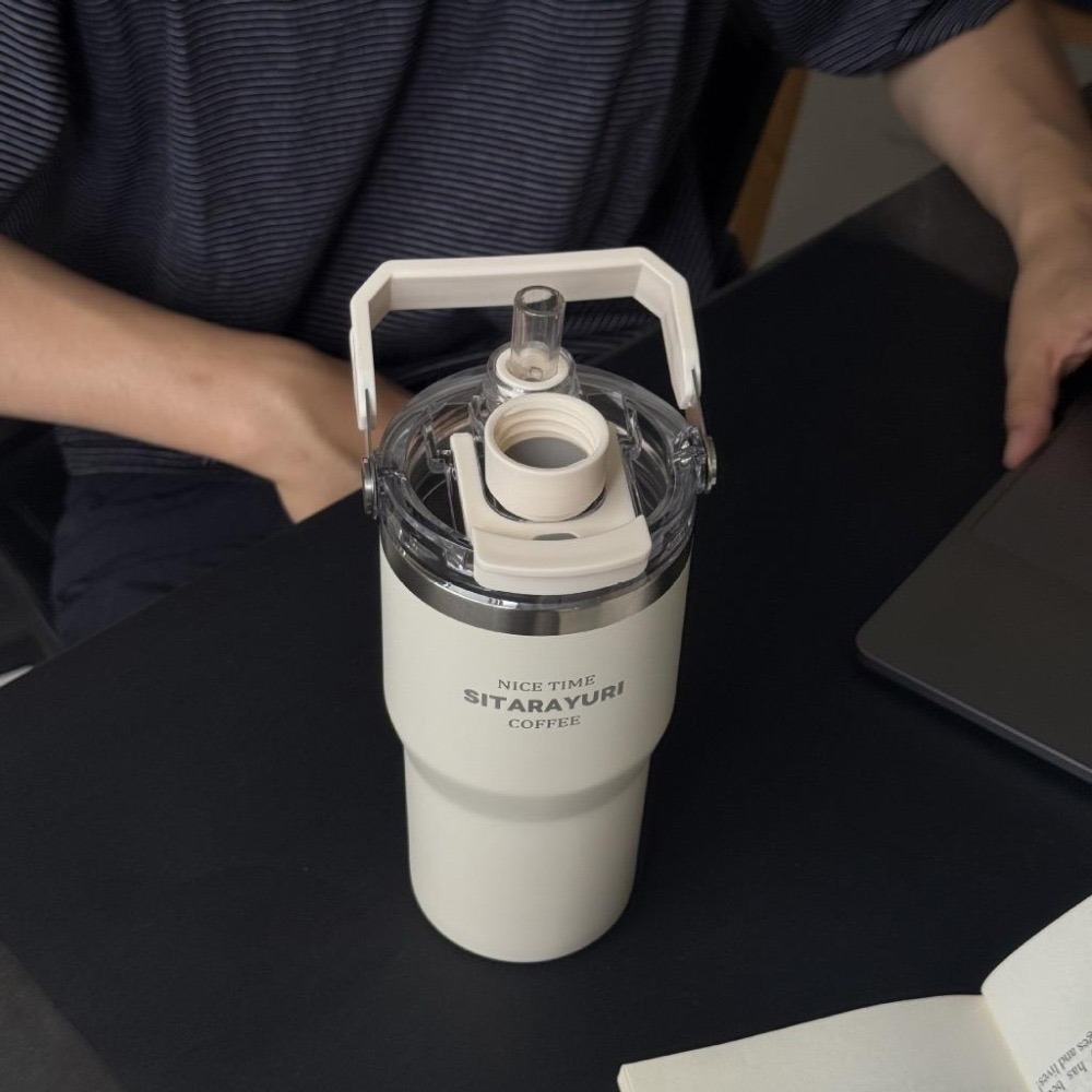 新款SITARAYURI三飲磁吸保溫杯 304不鏽鋼600m/900ml冰霸杯 手提吸管防塵蓋大象杯手提冰霸杯環保咖啡杯-細節圖7